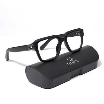 Eyejack Wolf Matt Black Square Eyeglasses for Men & Women (82110FCL1303-C2)