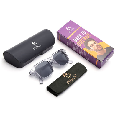Eyejack Square Sunglasses for Men & Women (Black Lens | Transparent Grey Frame - 89133CL548-C2)