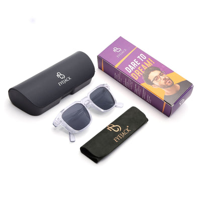 Eyejack Square Sunglasses for Men & Women (Black Lens | Transparent Frame - 89133CL549-C3)