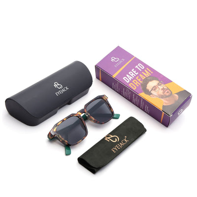 Eyejack Square Sunglasses for Men & Women (Black Lens | Demi Brown Frame - 89133CL550-C4)