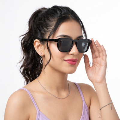 Eyejack Square Sunglasses for Men & Women (Black Lens | Shine Black Frame - 89133CL547-C1)