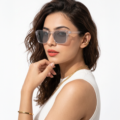 Eyejack Square Sunglasses for Men & Women (Black Lens | Transparent Grey Frame - 89133CL548-C2)