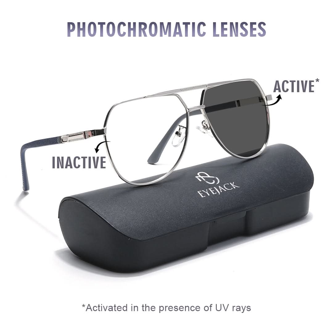Eyejack Photochromic Silver Aviator Eyeglasses for Men & Women (9008CL739-C2)