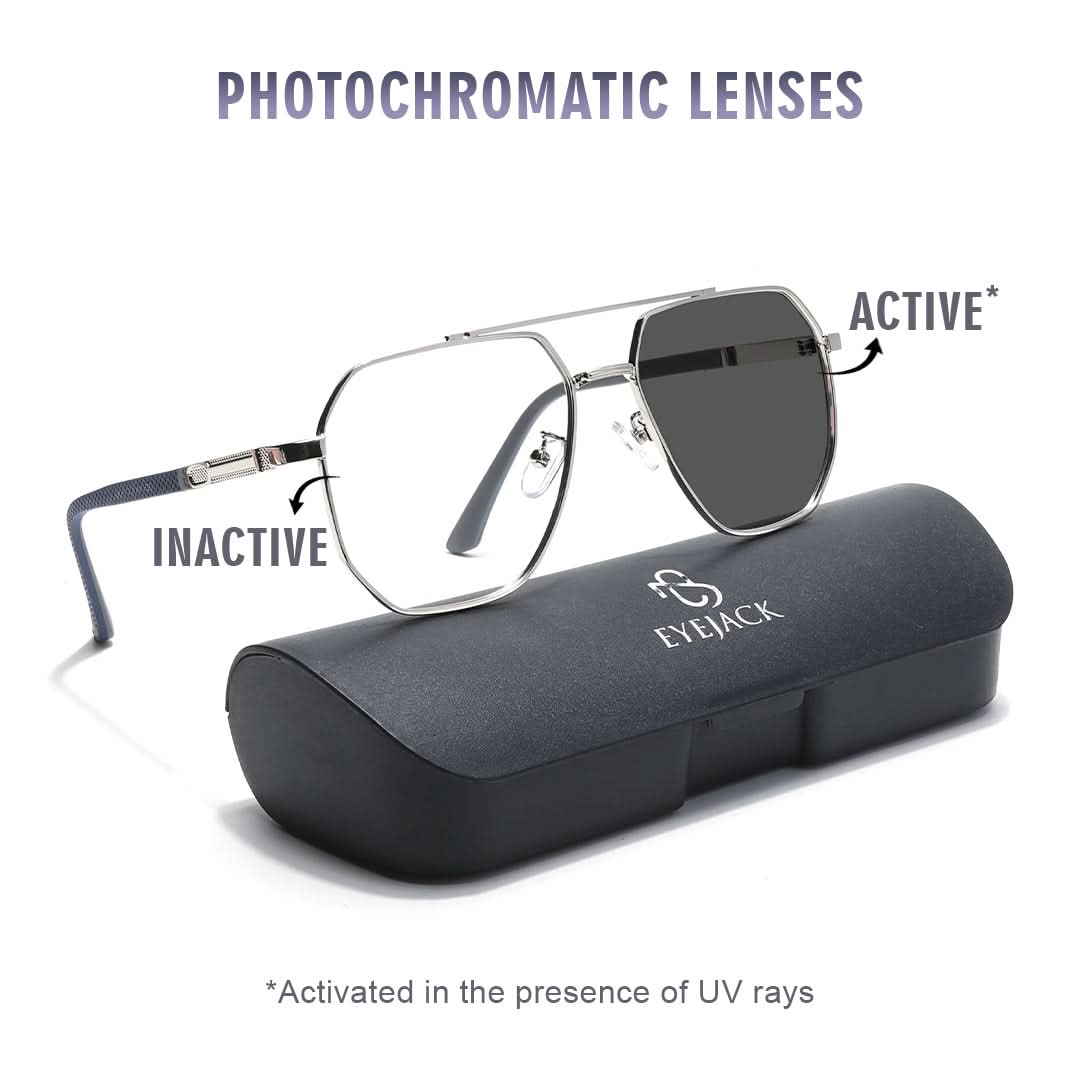 Eyejack Photochromic Silver Wayfarer Eyeglasses for Men & Women (9009CL742-C2)