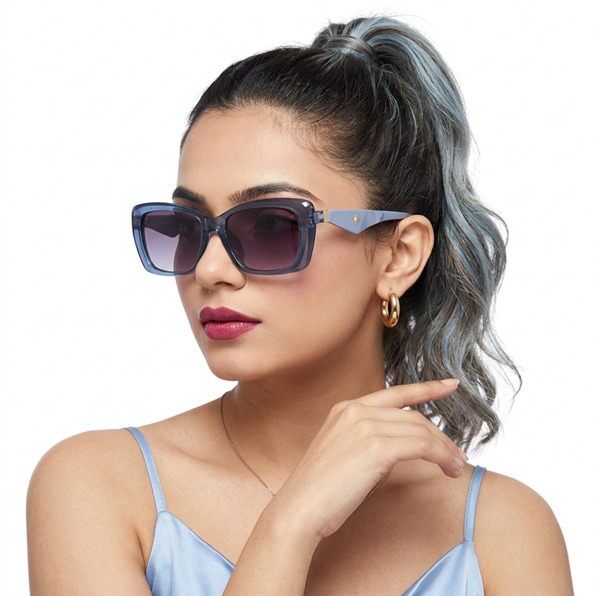 Eyejack Blue Rectangle Sunglasses for Men & Women (90164CL849)