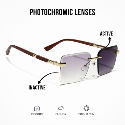 Eyejack Reflex Photochromic Golden Rimless Sunglasses for Men & Women (90376CL2507)
