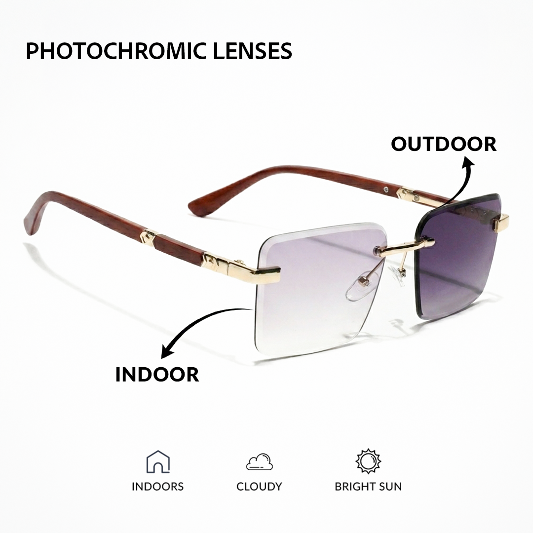 Eyejack Reflex Photochromic Golden Rimless Sunglasses for Men & Women (90376CL2507)