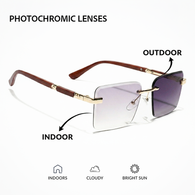 Eyejack Reflex Photochromic Golden Rimless Sunglasses for Men & Women (90376CL2507)