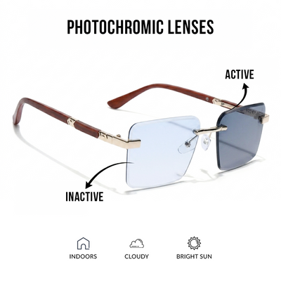 Eyejack Reflex Photochromic Golden Rimless Sunglasses for Men & Women (90376CL2508)