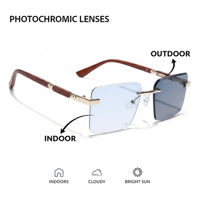 Eyejack Reflex Photochromic Golden Rimless Sunglasses for Men & Women (90376CL2508)