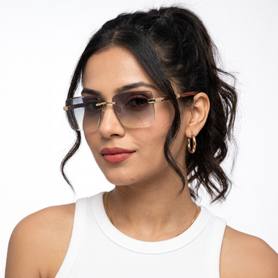 Eyejack Reflex Photochromic Golden Rimless Sunglasses for Men & Women (90376CL2509)