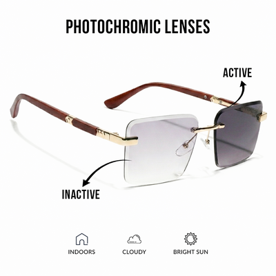 Eyejack Reflex Photochromic Golden Rimless Sunglasses for Men & Women (90376CL2509)
