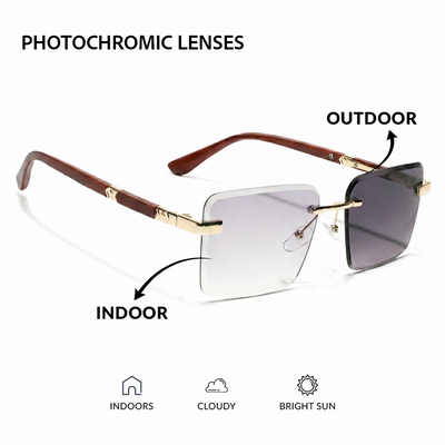 Eyejack Reflex Photochromic Golden Rimless Sunglasses for Men & Women (90376CL2509)
