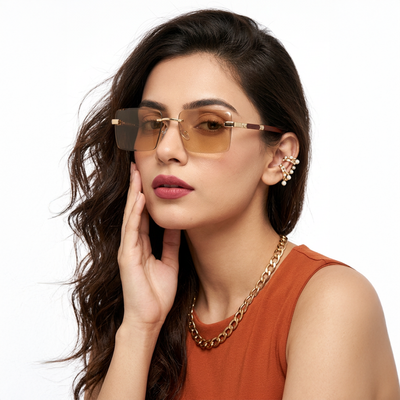 Eyejack Reflex Photochromic Golden Rimless Sunglasses for Men & Women (90376CL2510)