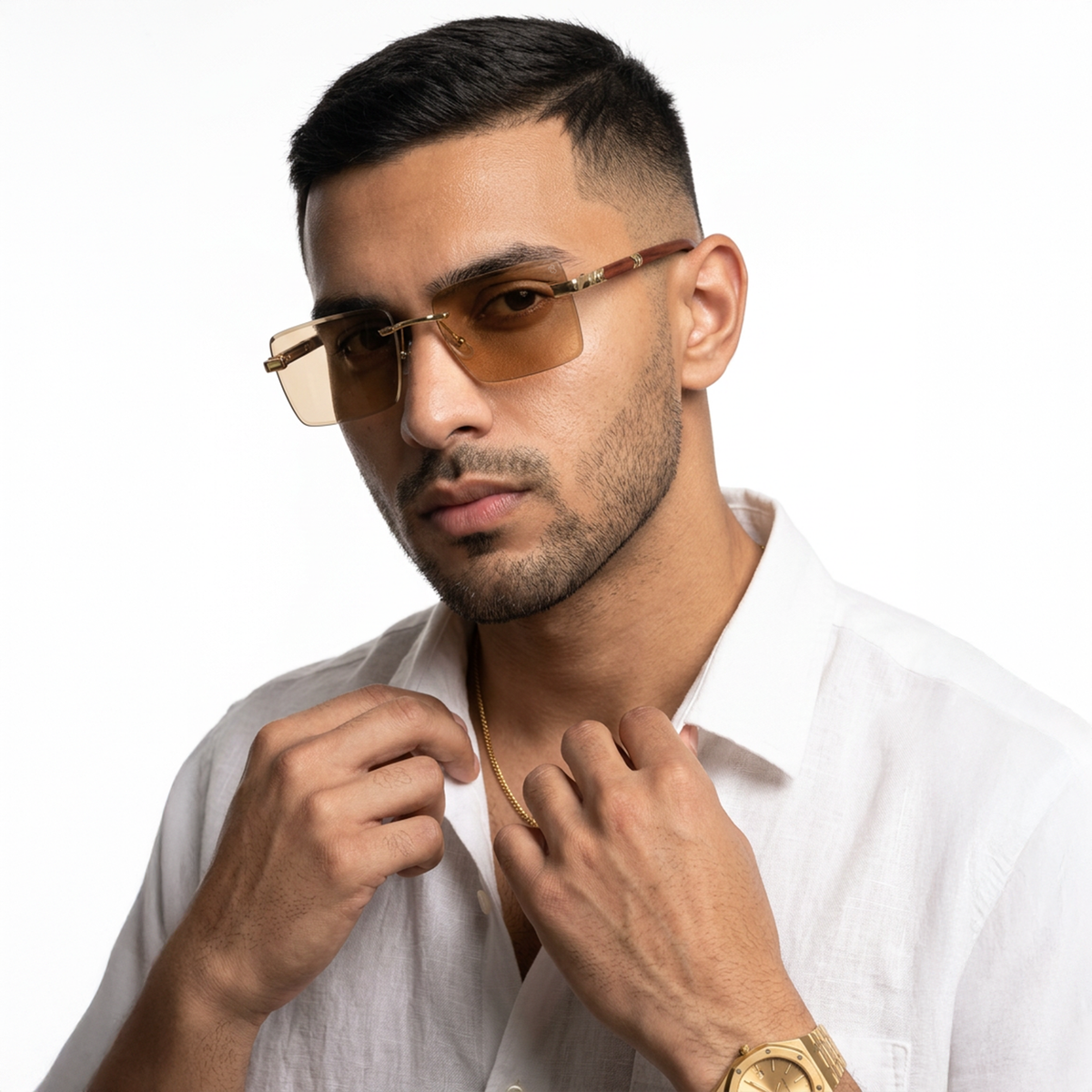 Eyejack Reflex Photochromic Golden Rimless Sunglasses for Men & Women (90376CL2510)