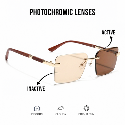 Eyejack Reflex Photochromic Golden Rimless Sunglasses for Men & Women (90376CL2510)