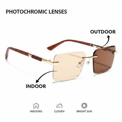 Eyejack Reflex Photochromic Golden Rimless Sunglasses for Men & Women (90376CL2510)
