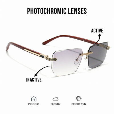 Eyejack Reflex Photochromic Golden Rimless Sunglasses for Men & Women (90385CL2497)