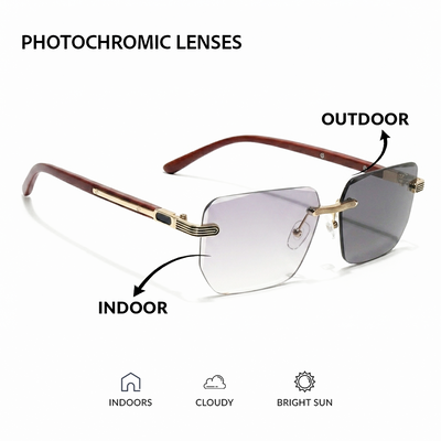 Eyejack Reflex Photochromic Golden Rimless Sunglasses for Men & Women (90385CL2497)