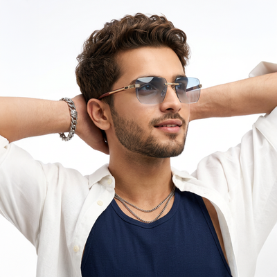 Eyejack Reflex Photochromic Golden Rimless Sunglasses for Men & Women (90385CL2498)