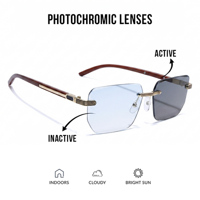 Eyejack Reflex Photochromic Golden Rimless Sunglasses for Men & Women (90385CL2498)