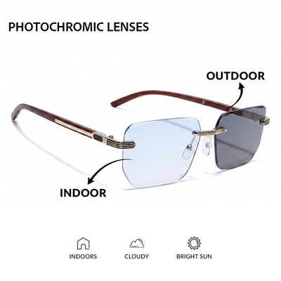 Eyejack Reflex Photochromic Golden Rimless Sunglasses for Men & Women (90385CL2498)