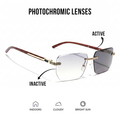 Eyejack Reflex Photochromic Golden Rimless Sunglasses for Men & Women (90385CL2499)