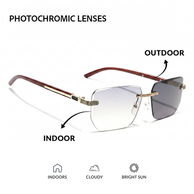 Eyejack Reflex Photochromic Golden Rimless Sunglasses for Men & Women (90385CL2499)
