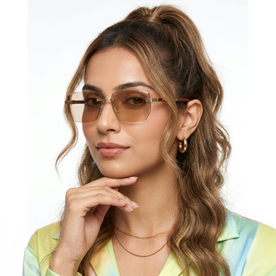 Eyejack Reflex Photochromic Golden Rimless Sunglasses for Men & Women (90385CL2500)