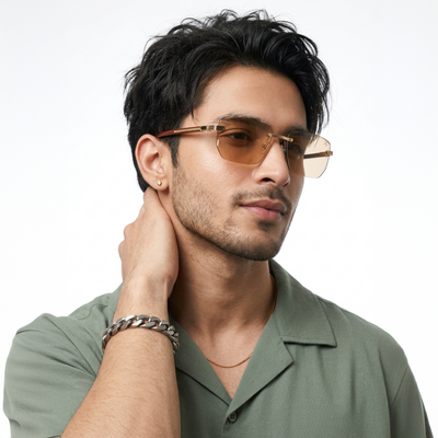 Eyejack Reflex Photochromic Golden Rimless Sunglasses for Men & Women (90385CL2500)