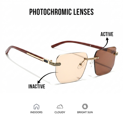 Eyejack Reflex Photochromic Golden Rimless Sunglasses for Men & Women (90385CL2500)