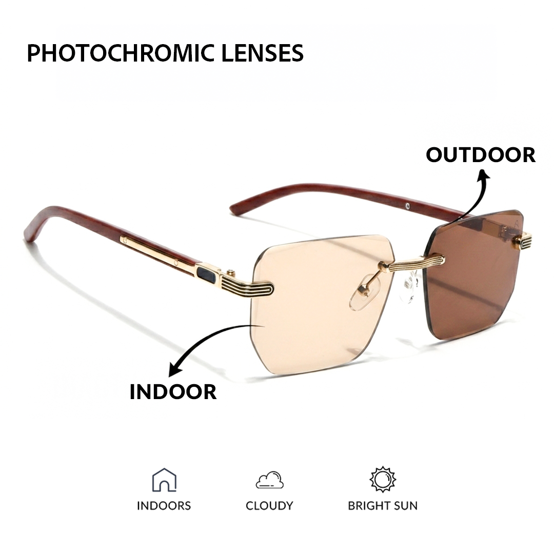 Eyejack Reflex Photochromic Golden Rimless Sunglasses for Men & Women (90385CL2500)