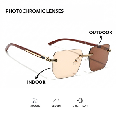 Eyejack Reflex Photochromic Golden Rimless Sunglasses for Men & Women (90385CL2500)