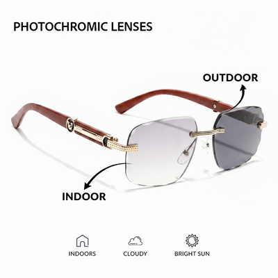 Eyejack Reflex Photochromic Golden Rimless Sunglasses for Men & Women (90386CL2502)