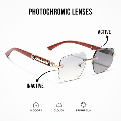 Eyejack Reflex Photochromic Golden Rimless Sunglasses for Men & Women (90386CL2504)