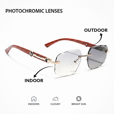 Eyejack Reflex Photochromic Golden Rimless Sunglasses for Men & Women (90386CL2504)