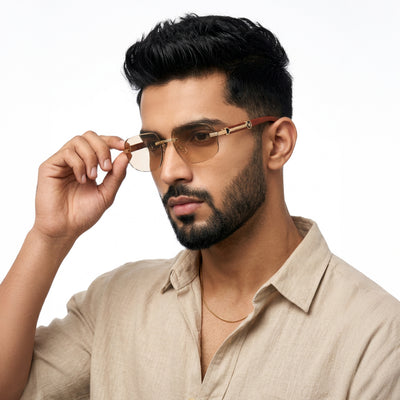 Eyejack Reflex Photochromic Golden Rimless Sunglasses for Men & Women (90386CL2505)