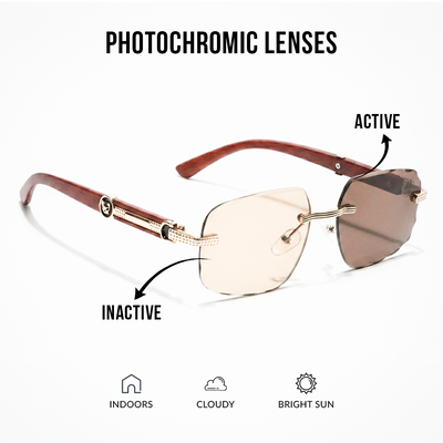 Eyejack Reflex Photochromic Golden Rimless Sunglasses for Men & Women (90386CL2505)