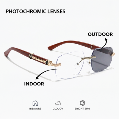 Eyejack Reflex Photochromic Golden Rimless Eyeglasses for Men & Women (90386FCL2506)