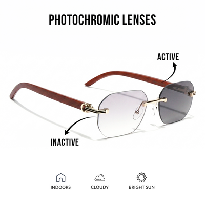 Eyejack Reflex Photochromic Golden Rimless Sunglasses for Men & Women (90387CL2512)