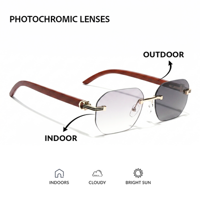 Eyejack Reflex Photochromic Golden Rimless Sunglasses for Men & Women (90387CL2512)