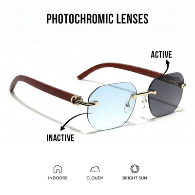 Eyejack Reflex Photochromic Golden Rimless Sunglasses for Men & Women (90387CL2513)