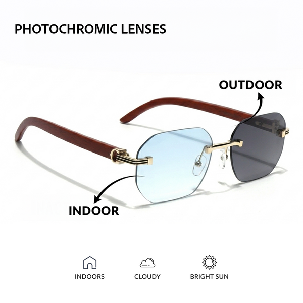 Eyejack Reflex Photochromic Golden Rimless Sunglasses for Men & Women (90387CL2513)