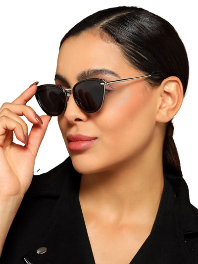Eyejack Black & Silver Cateye Sunglasses for Women (9429CL1098)