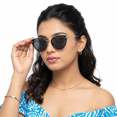 Eyejack Black & Silver Cateye Sunglasses for Women (9429CL1098)