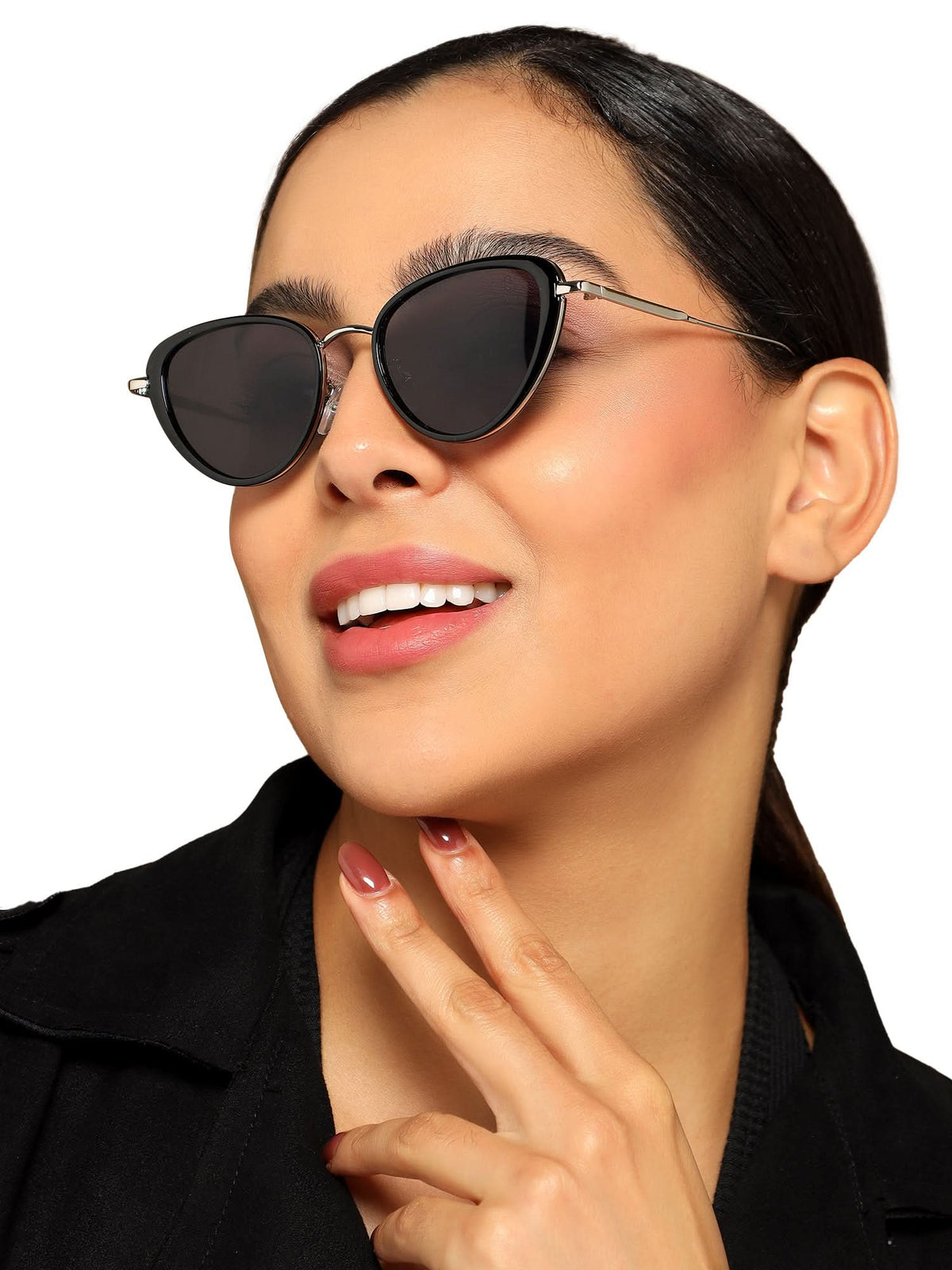 Eyejack Black & Silver Cateye Sunglasses for Women (9435CL1102)