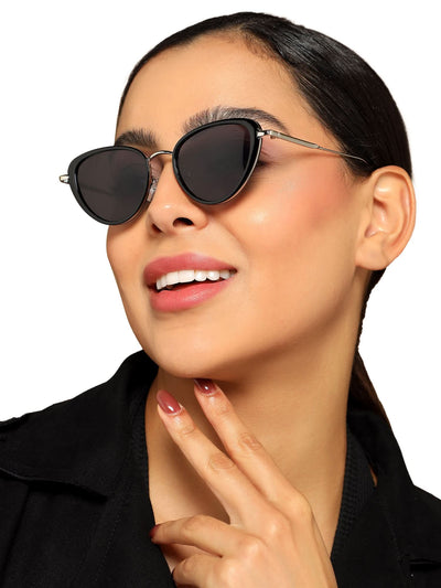 Eyejack Black & Silver Cateye Sunglasses for Women (9435CL1102)