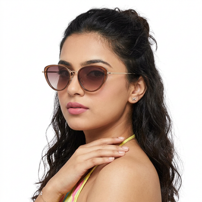 Eyejack Brown & Golden Cateye Sunglasses for Women (9435CL1105)
