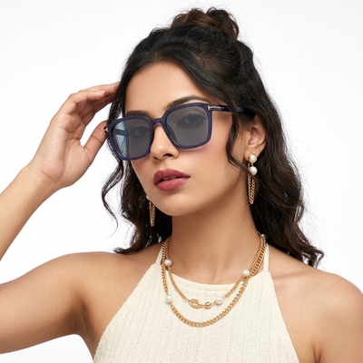 Eyejack Blue Square Sunglasses for Men & Women (97109CL1063)