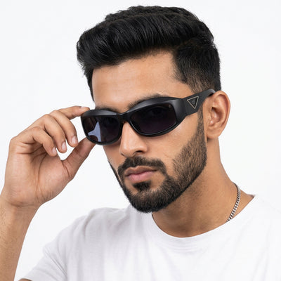 Eyejack Matt Black Wrap Around Sunglasses for Men & Women (98036CL1081)
